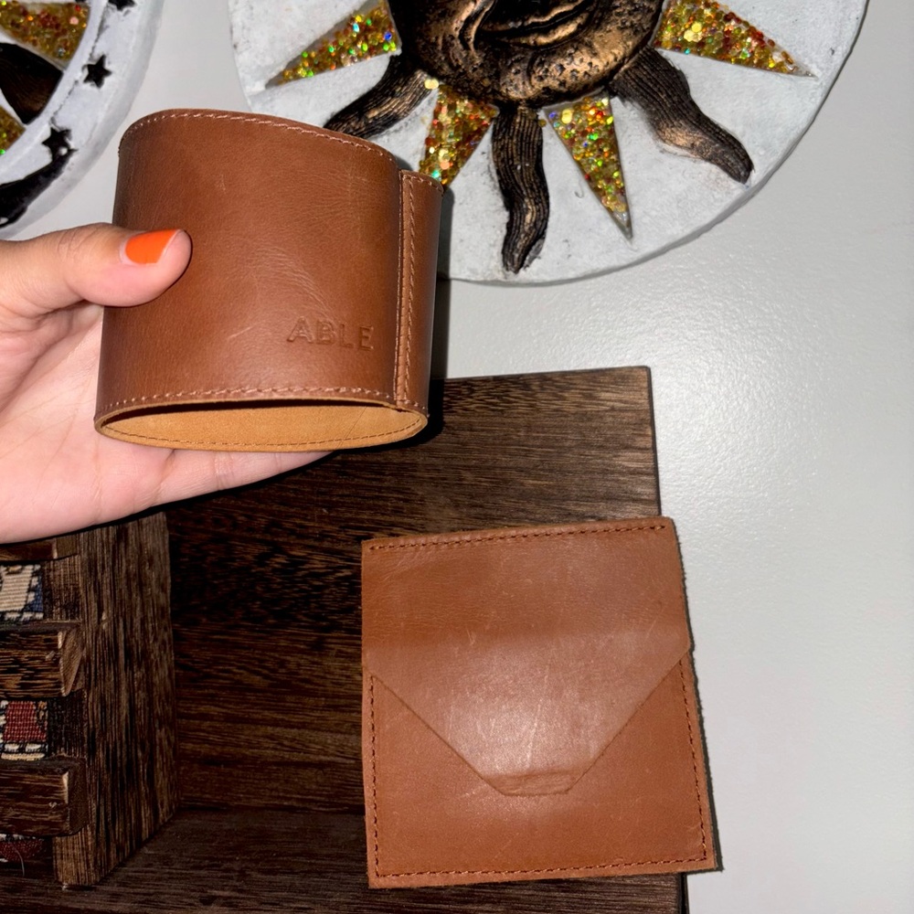 Leather Coffee Cozy & Leather Pouch Set